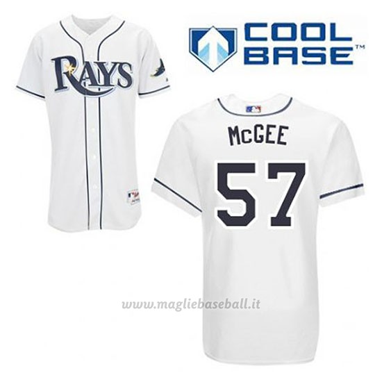 Maglia Baseball Uomo Tampa Bay Rays Jake Mcgee 57 Bianco 1ªCool Base